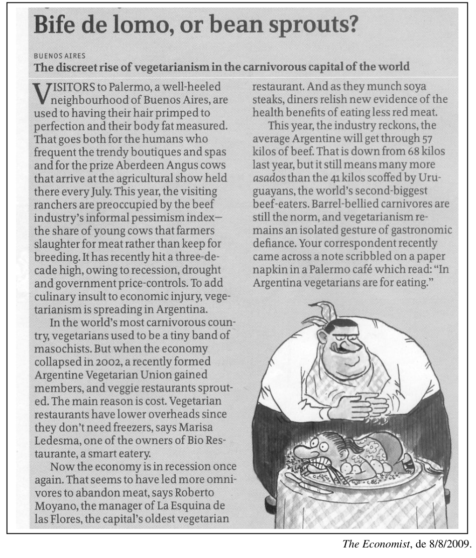 Texto (questões 4 a 8) — artigo da The Economist sobre o avanço do vegetarianismo em Buenos Aires