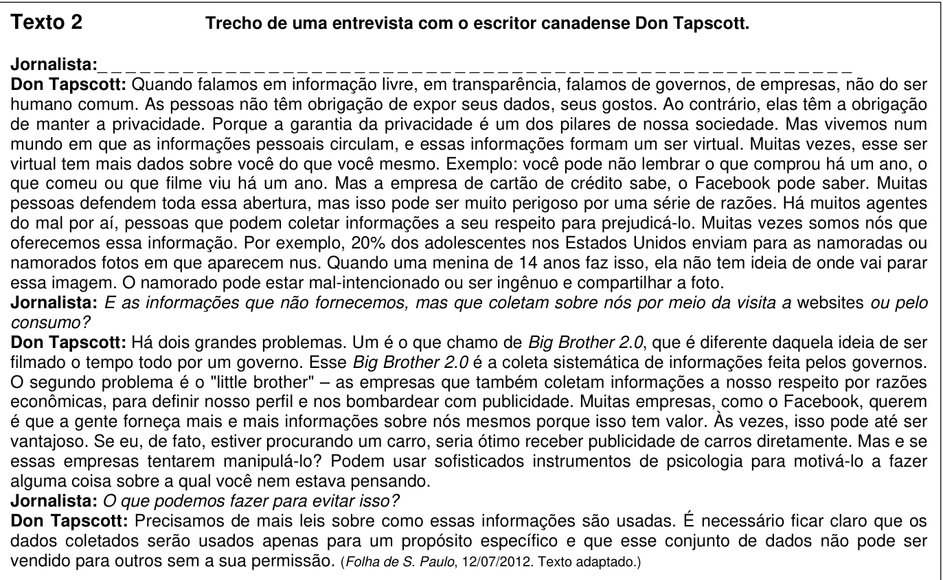 Texto 2 — entrevista com Don Tapscott sobre privacidade e coleta de dados
