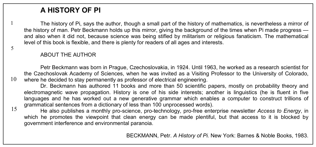 Texto (questões 1 a 7) — texto sobre o livro A History of Pi e o autor, Petr Beckmann