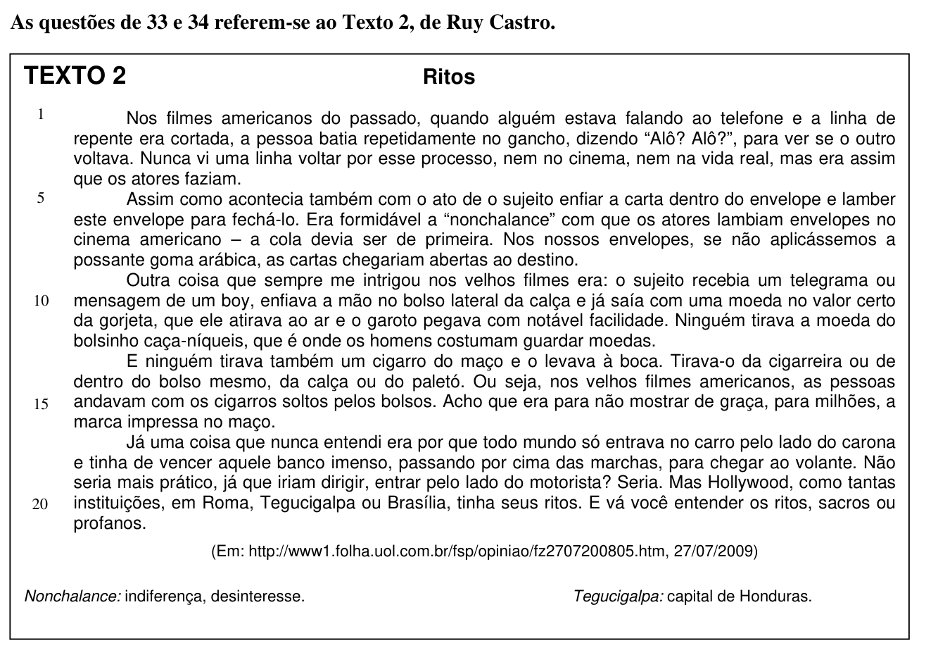 Texto 2 — crônica "Ritos", de Ruy Castro
